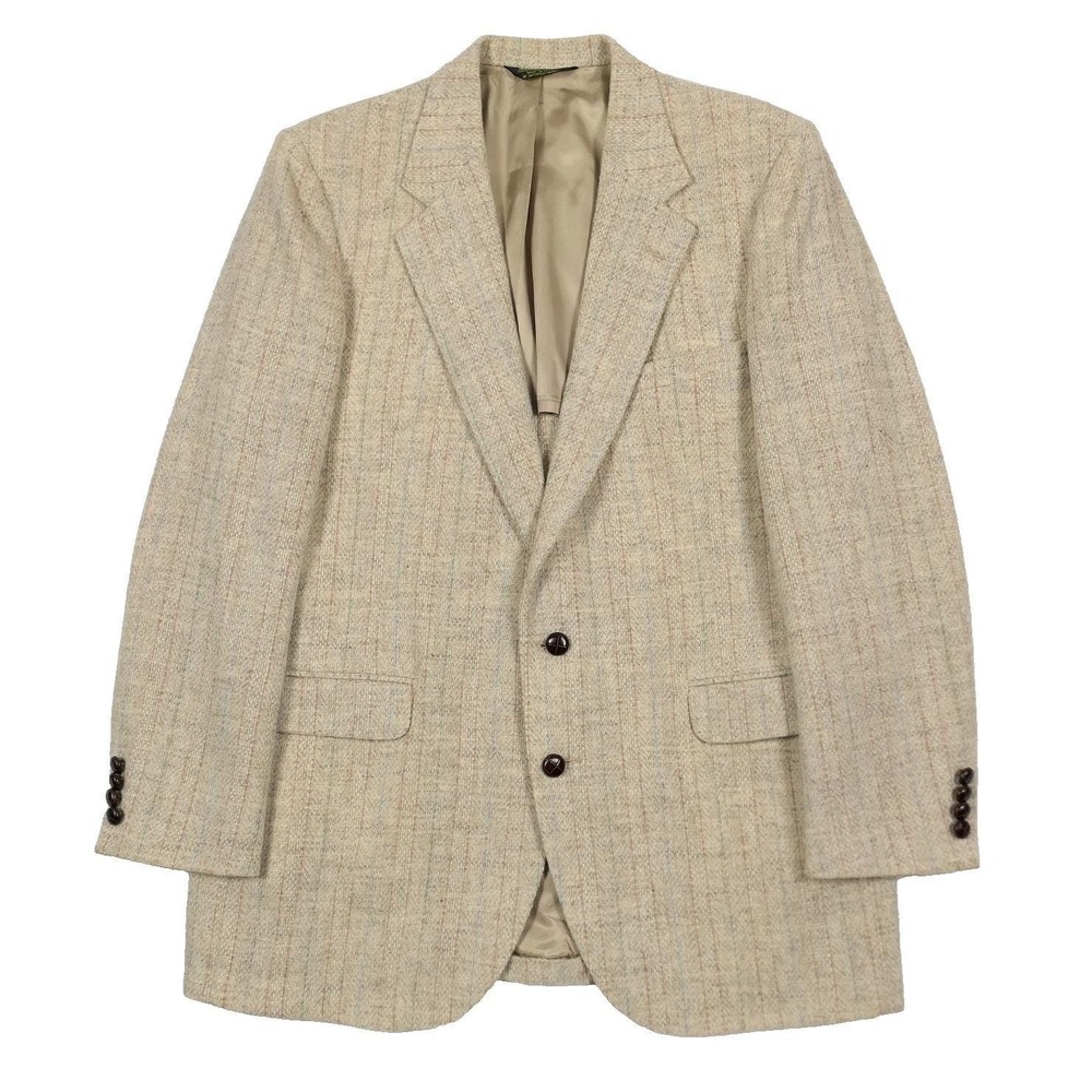 Harris Tweed x Brooke & Deane Mens 42R 100% Wool Beige Striped Sport Coat VTG